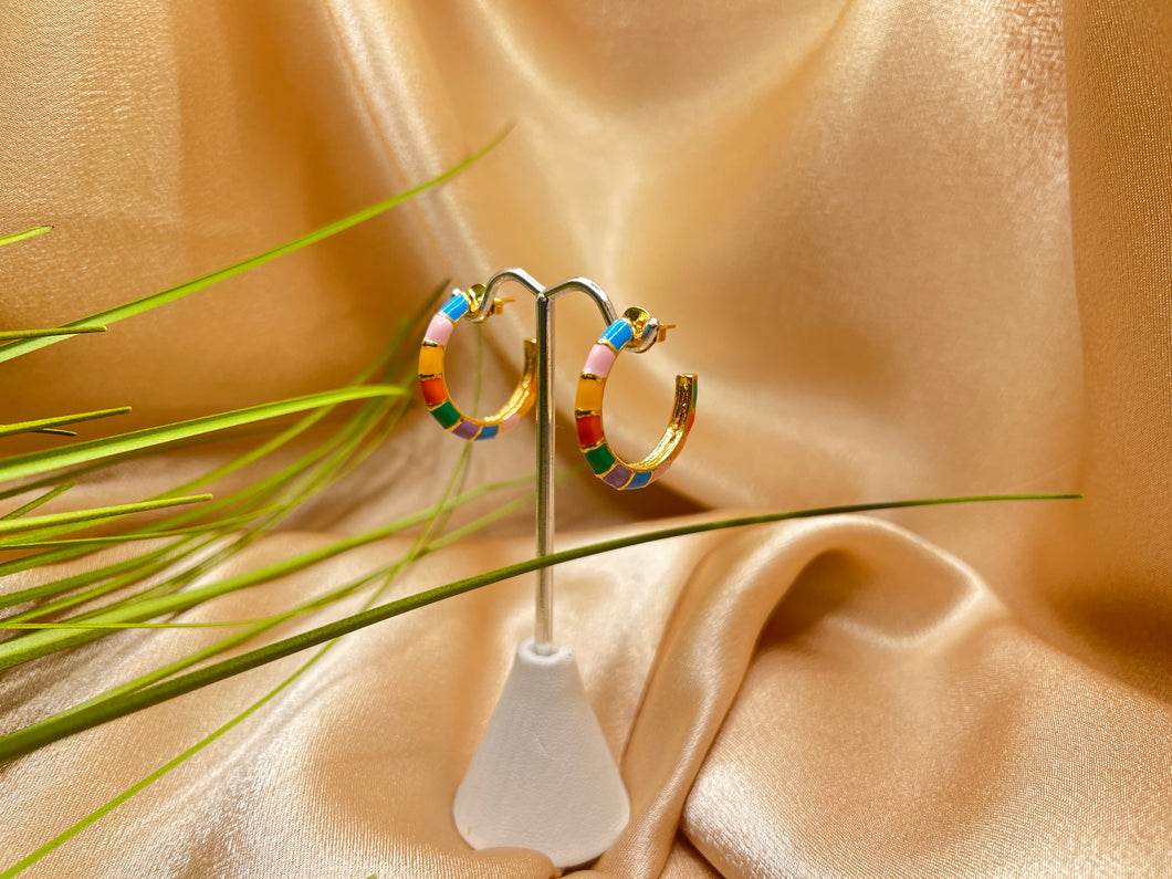 18K Gold Plated Colorful Hoops