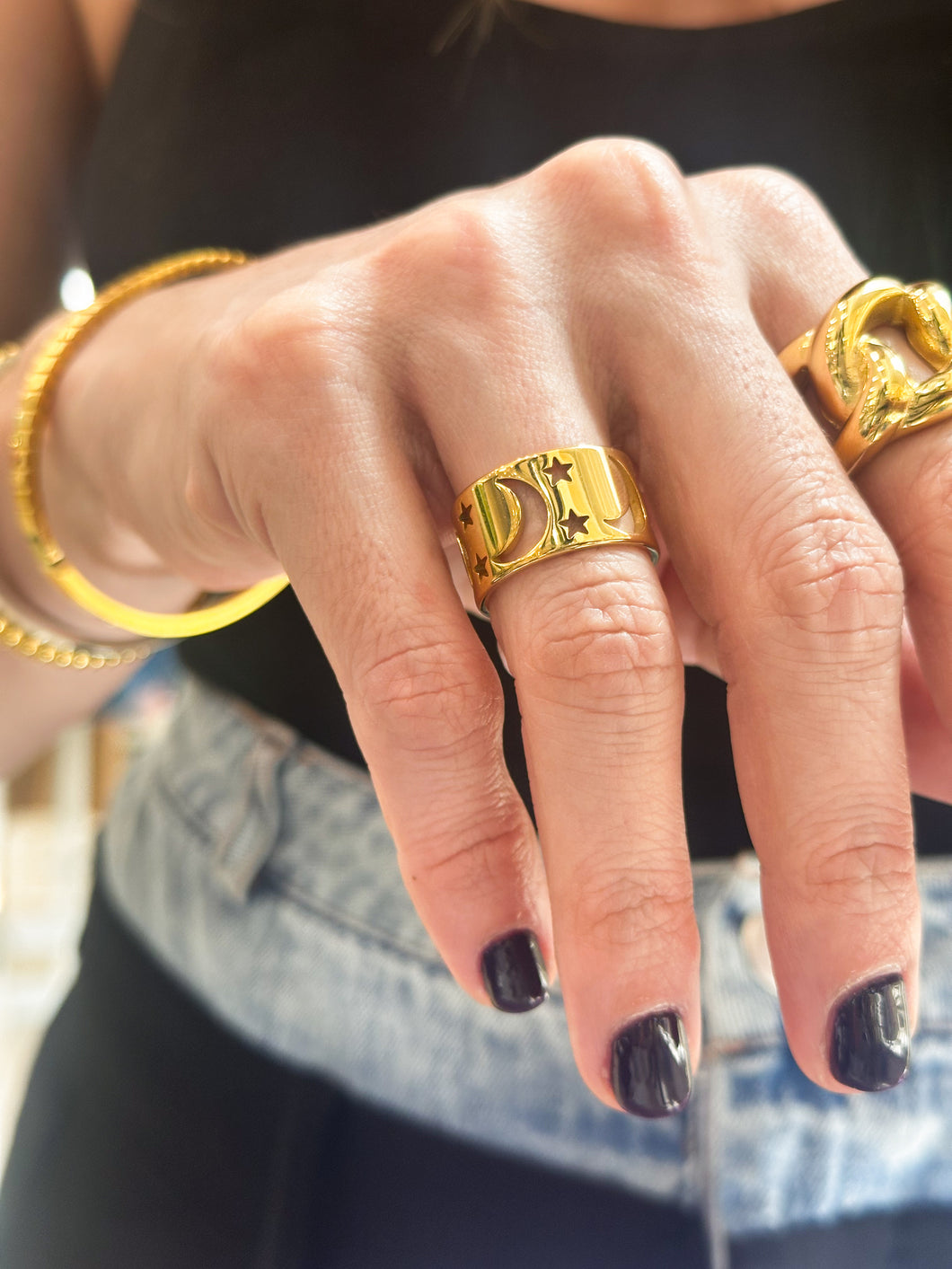 Moon and Back Gold Ring