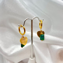 Load image into Gallery viewer, Green Stone Heart Earrings

