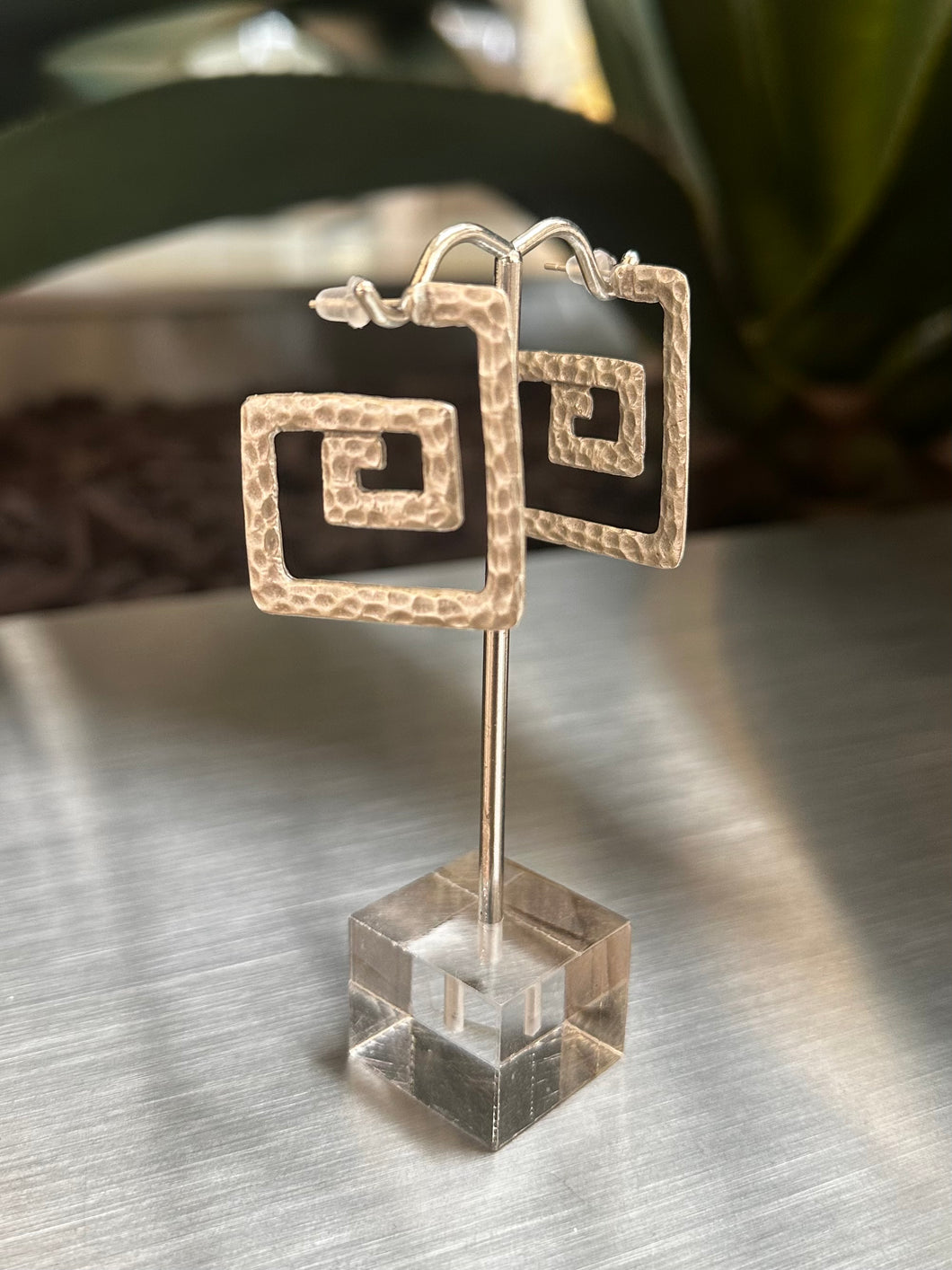 Square Silver Zamak Earrings