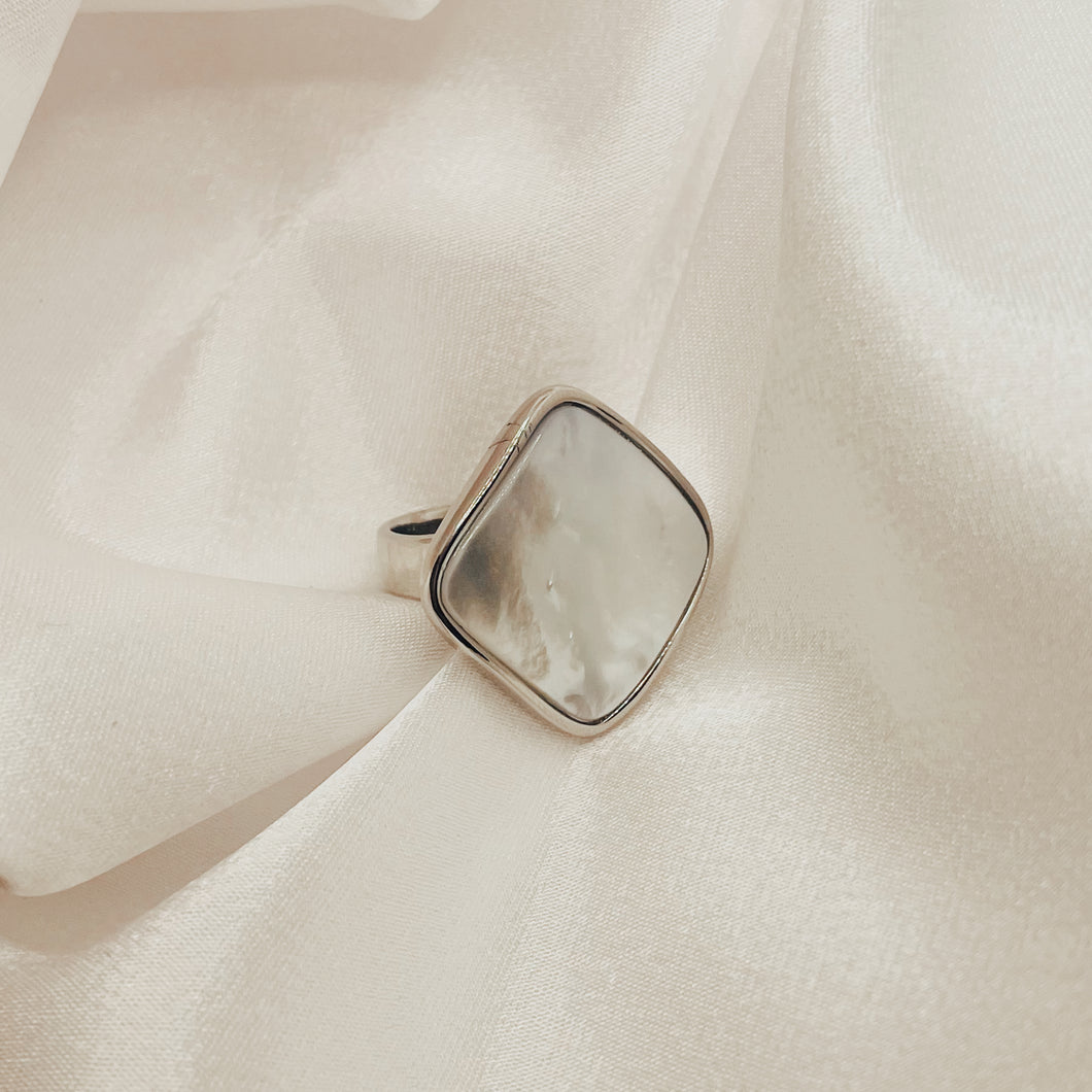 Silver Steel Mother Pearl Ring